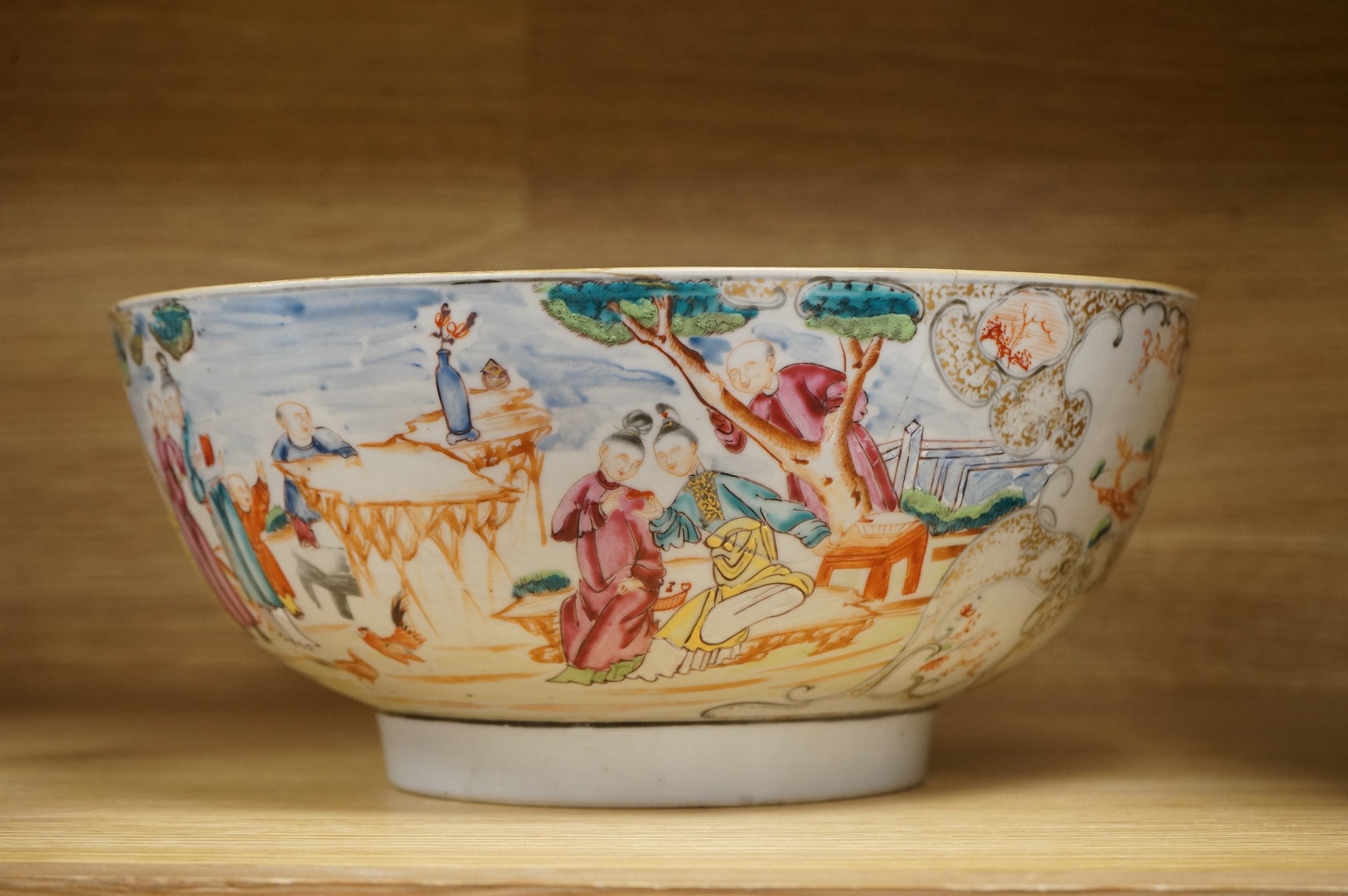 A Chinese export famille rose punch bowl, late 18th century, 27cm in diameter